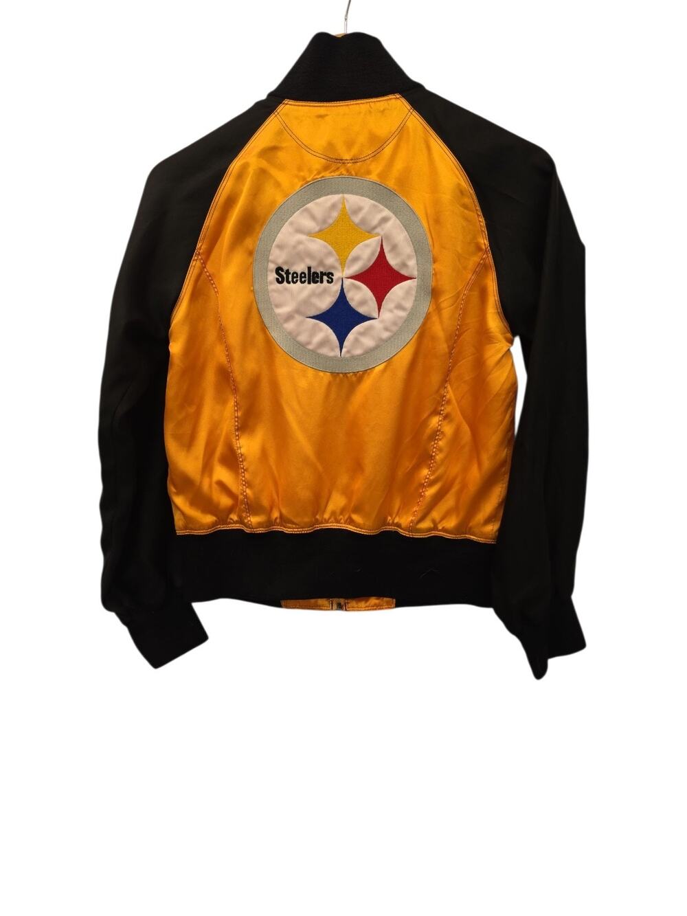 REEBOK NFL PITTSBURGH STEELERS WOMEN's SATIN BOMBER JACKET SIZE Medium *stained